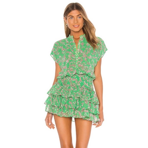 Misa Los Angeles Dresses & Skirts - misa los angeles eloisa green & pink floral smoked tiered mini dress size xs new